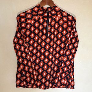 Graphic Print Orange and Navy Quarter Zip Pullover